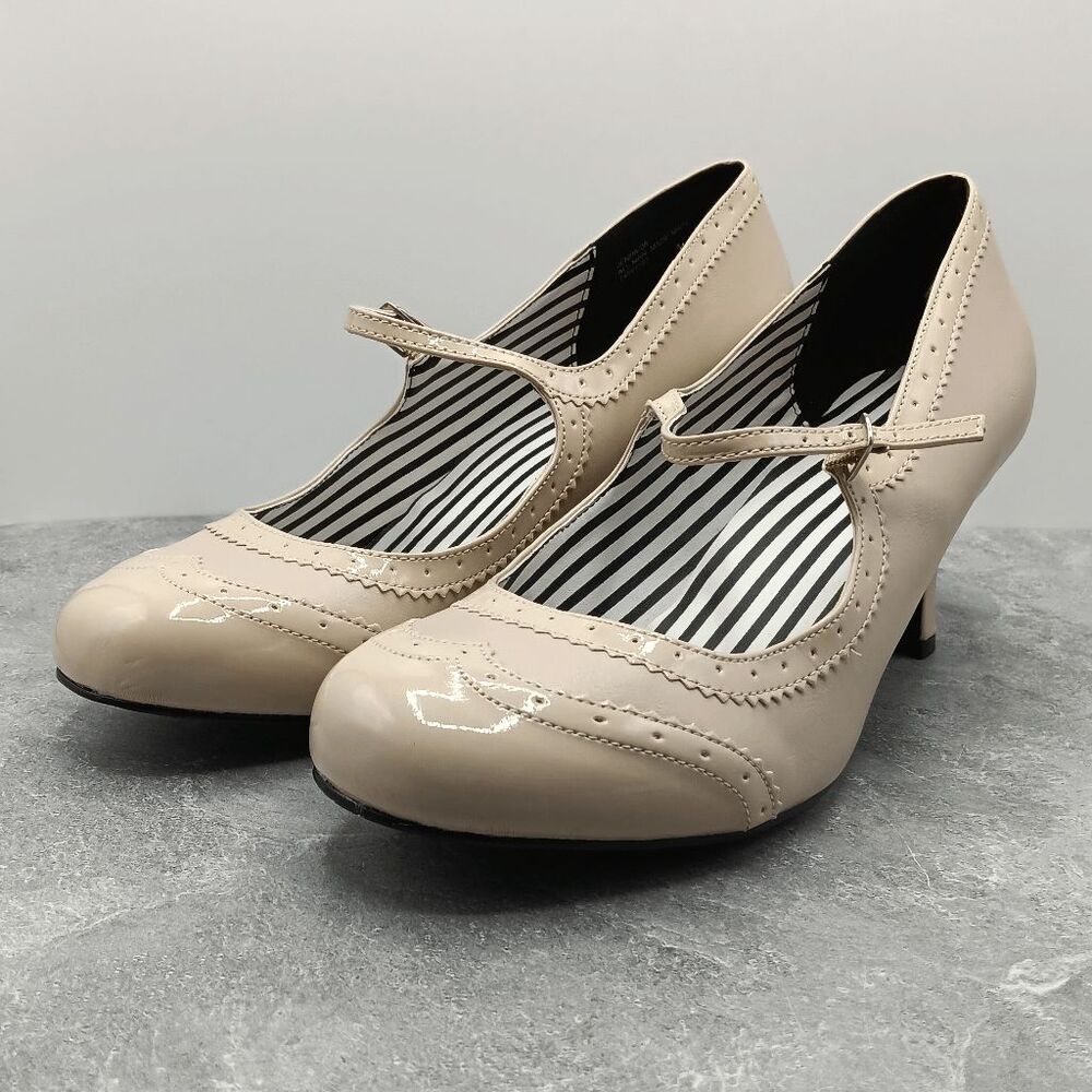 NWOT Pleaser Jenna 06 Faux Leather Cream Mary Jane Pump Kitten Heels Size 16 - Picture 7 of 10